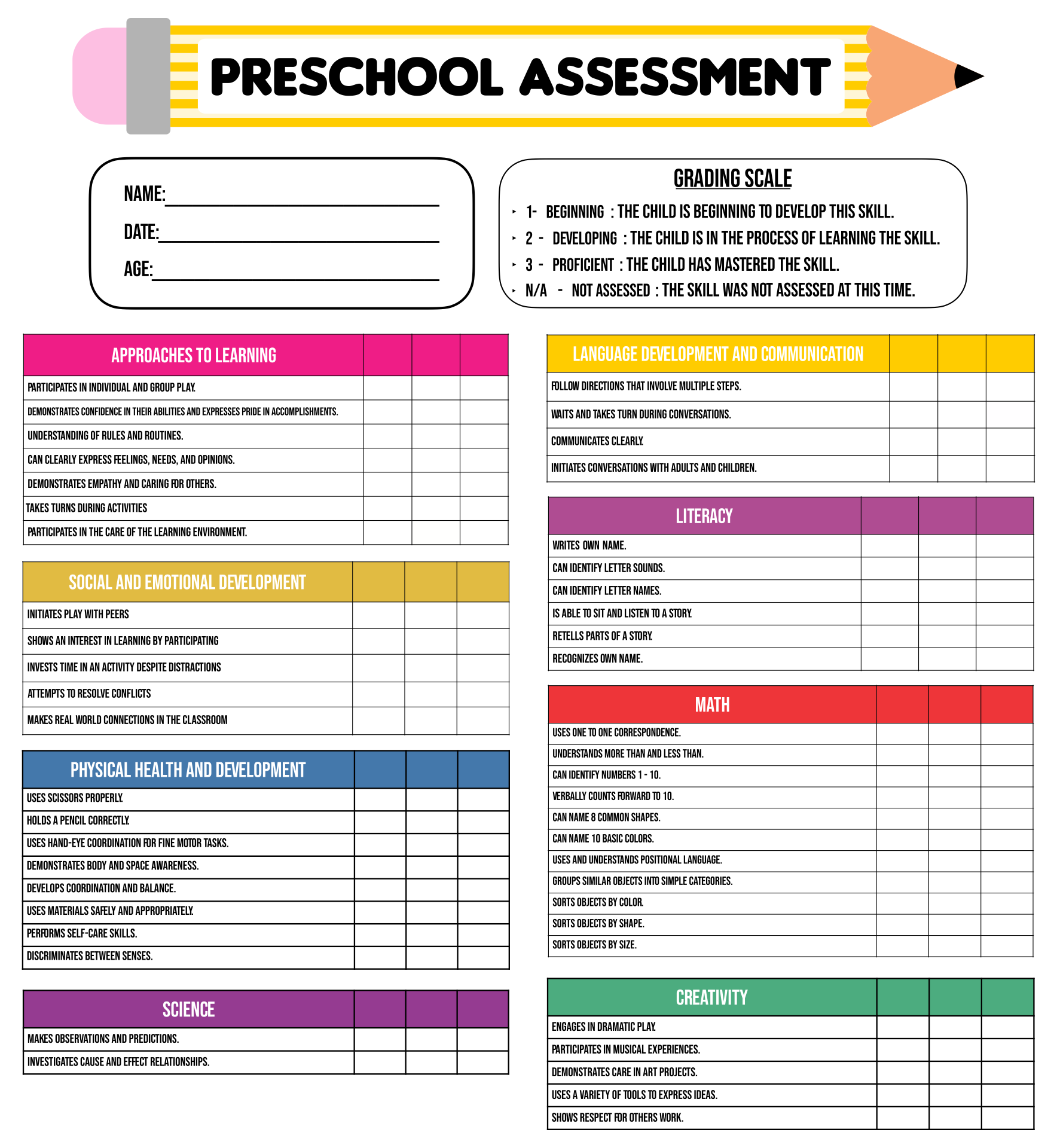 Templates Preschool Assessment 10 Free PDF Printables Printablee