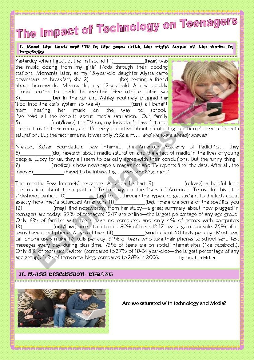 THE IMPACT OF TECHNOLOGY ON TEENS ESL Worksheet By Teresapr THE IMPACT OF TECHNOLOGY ON TEENS ESL Worksheet By Teresapr