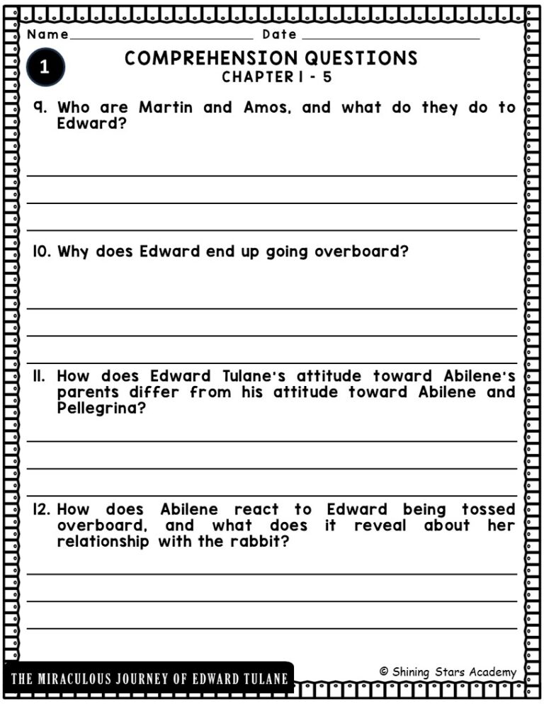 THE MIRACULOUS JOURNEY OF EDWARD TULANE Novel Study Comprehension Critical Thinking Vocab MCQs T Teaching Resources