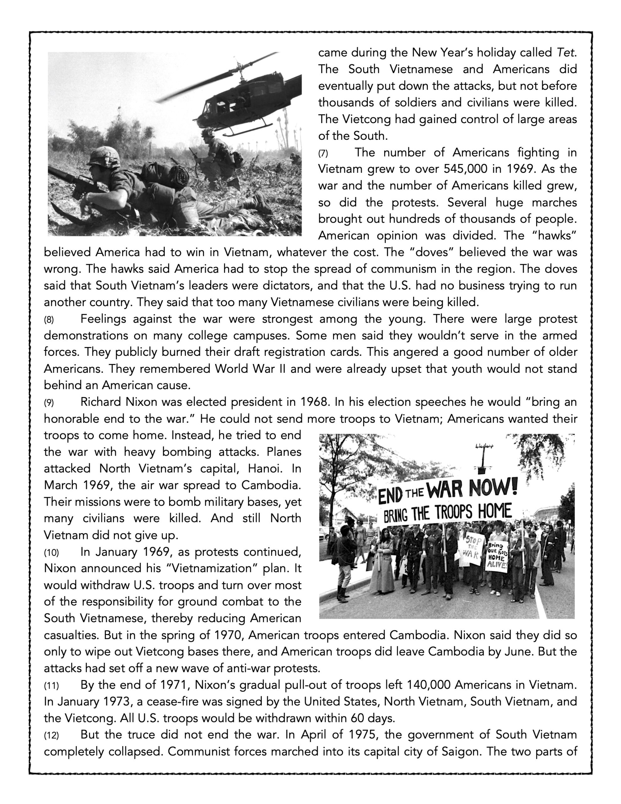 The Vietnam War Reading Comprehension Passage And Assessment Classful