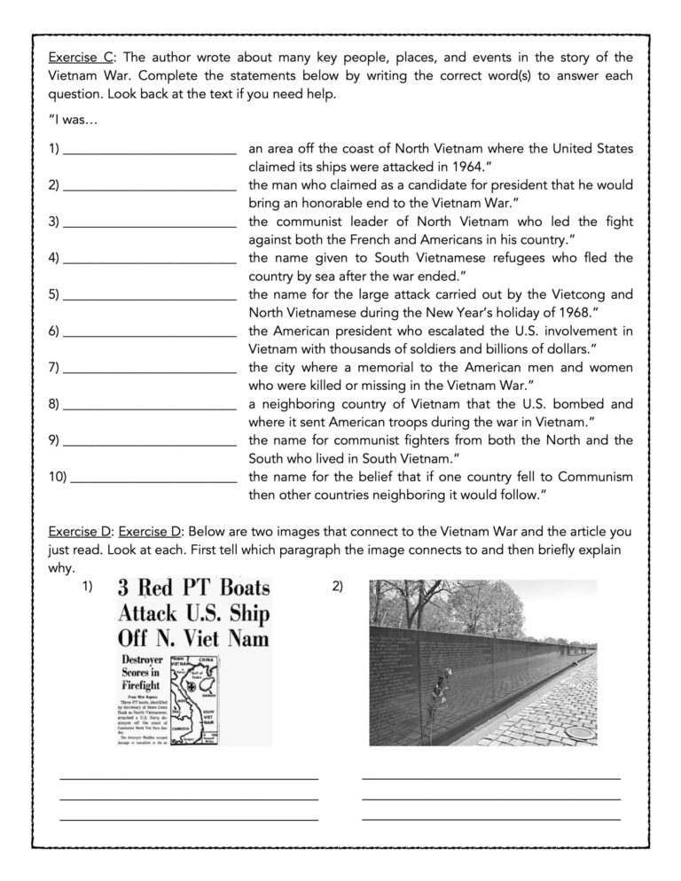 The Vietnam War Reading Comprehension Passage And Assessment Classful