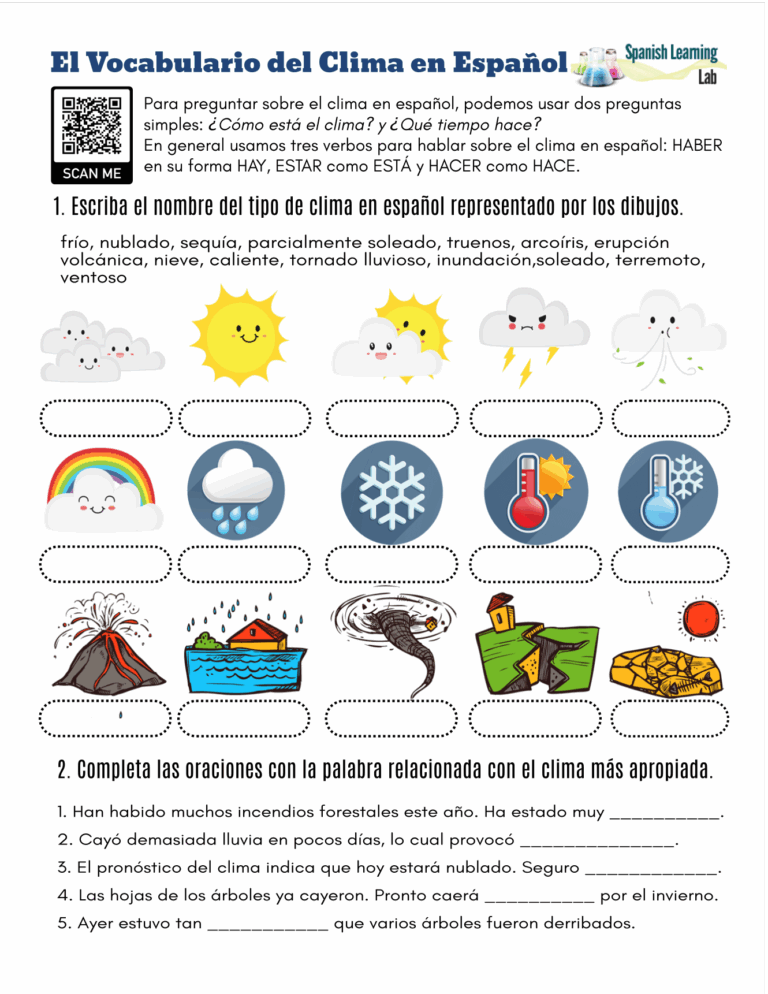 The Vocabulary For The Weather In Spanish PDF Worksheet