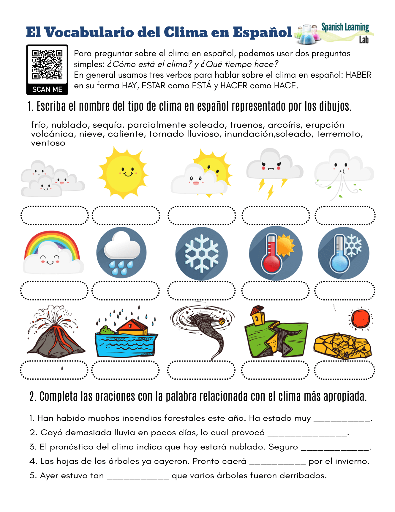 The Vocabulary For The Weather In Spanish PDF Worksheet 