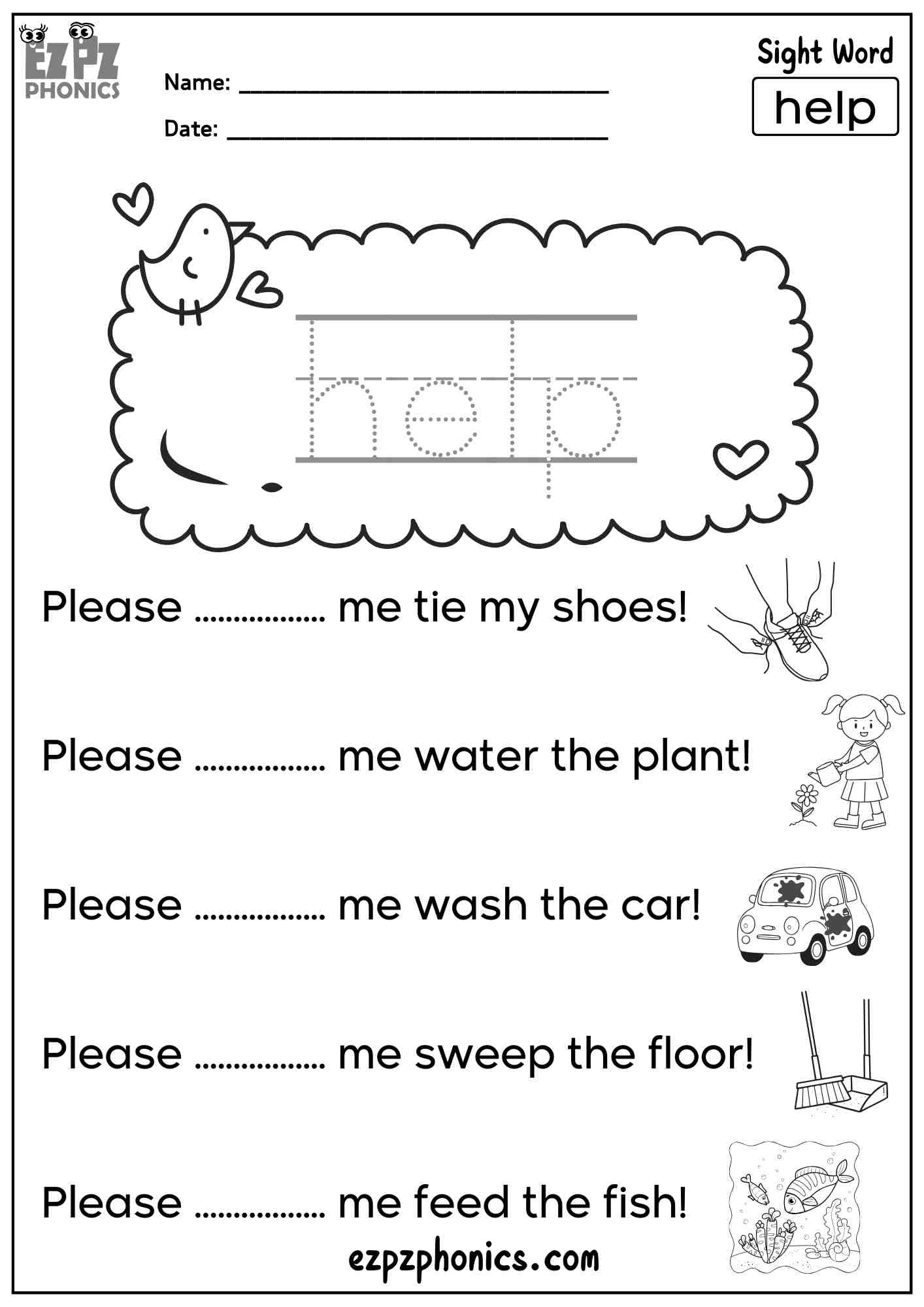 The Word Help Dolch Pre Kindergarten Sight Words Sentences Worksheet Free PDF Download Ezpzphonics