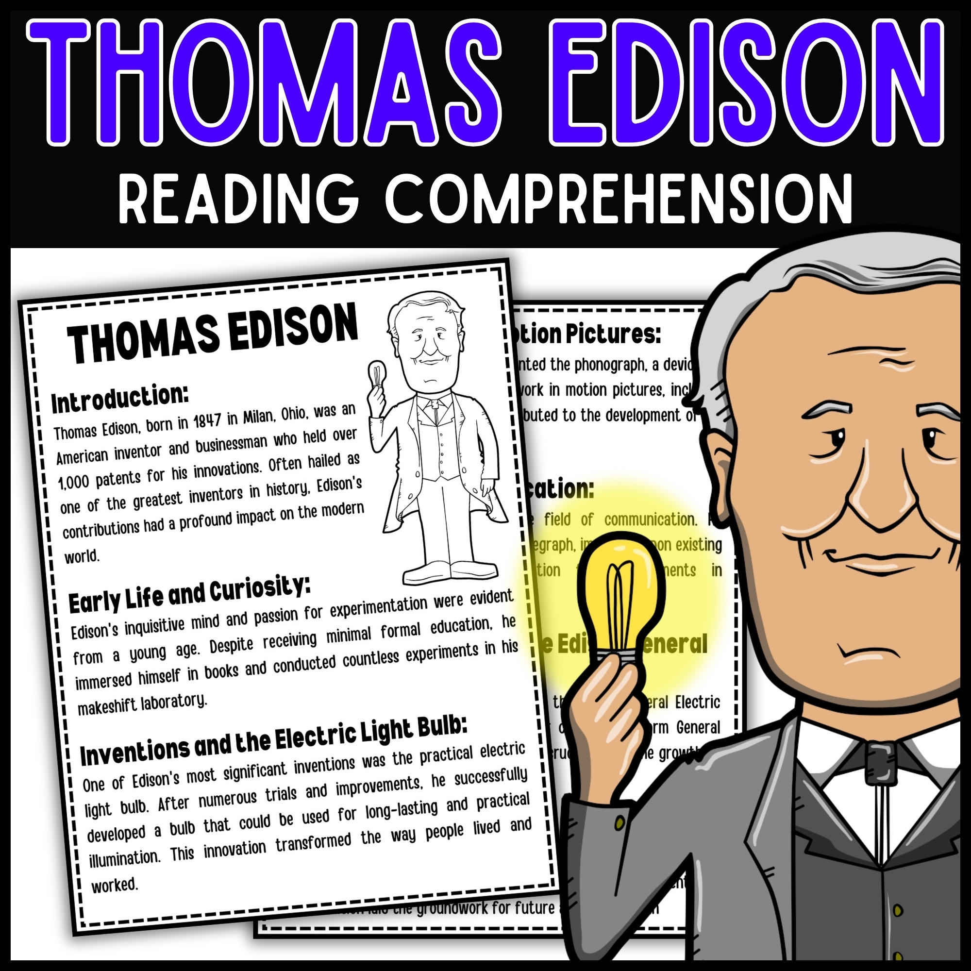 Thomas Edison Reading Comprehension Passage U0026 Questions Thomas Edison Reading Comprehension Passage U0026 Questions