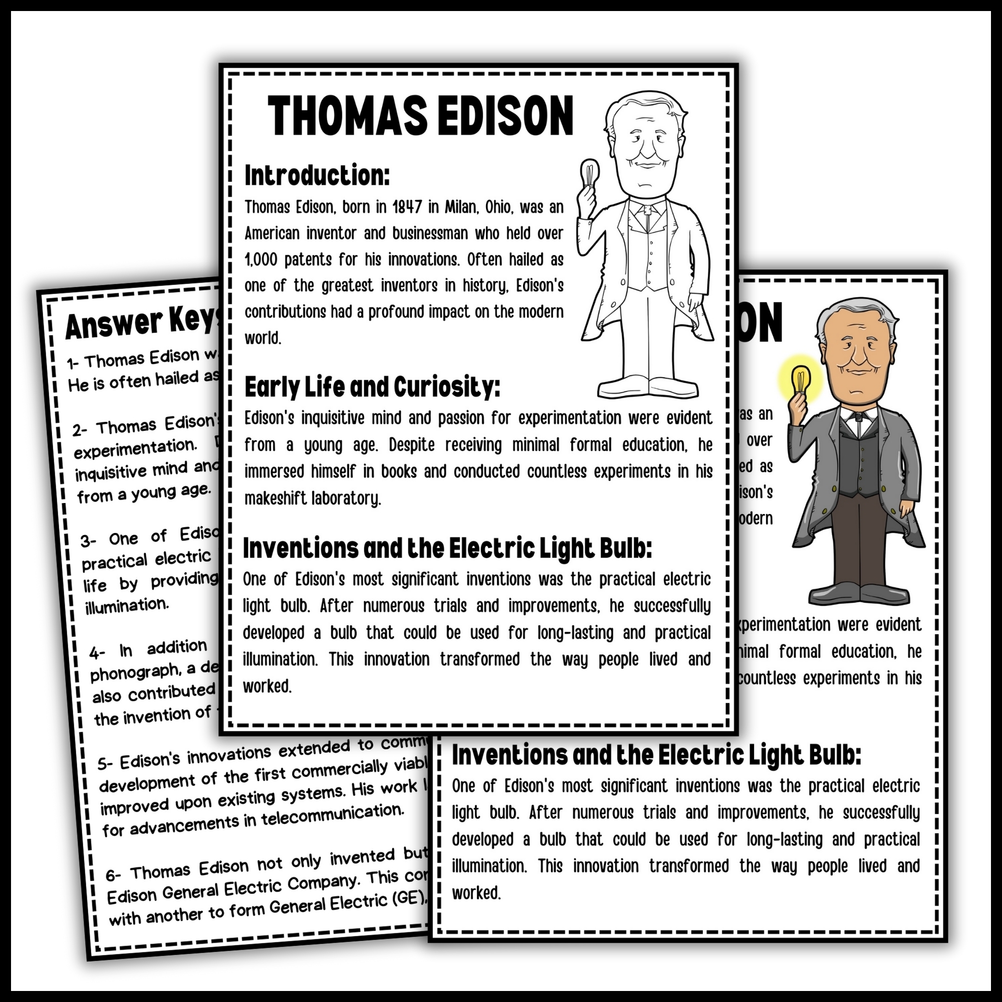 Thomas Edison Reading Comprehension Passage U0026 Questions Thomas Edison Reading Comprehension Passage U0026 Questions