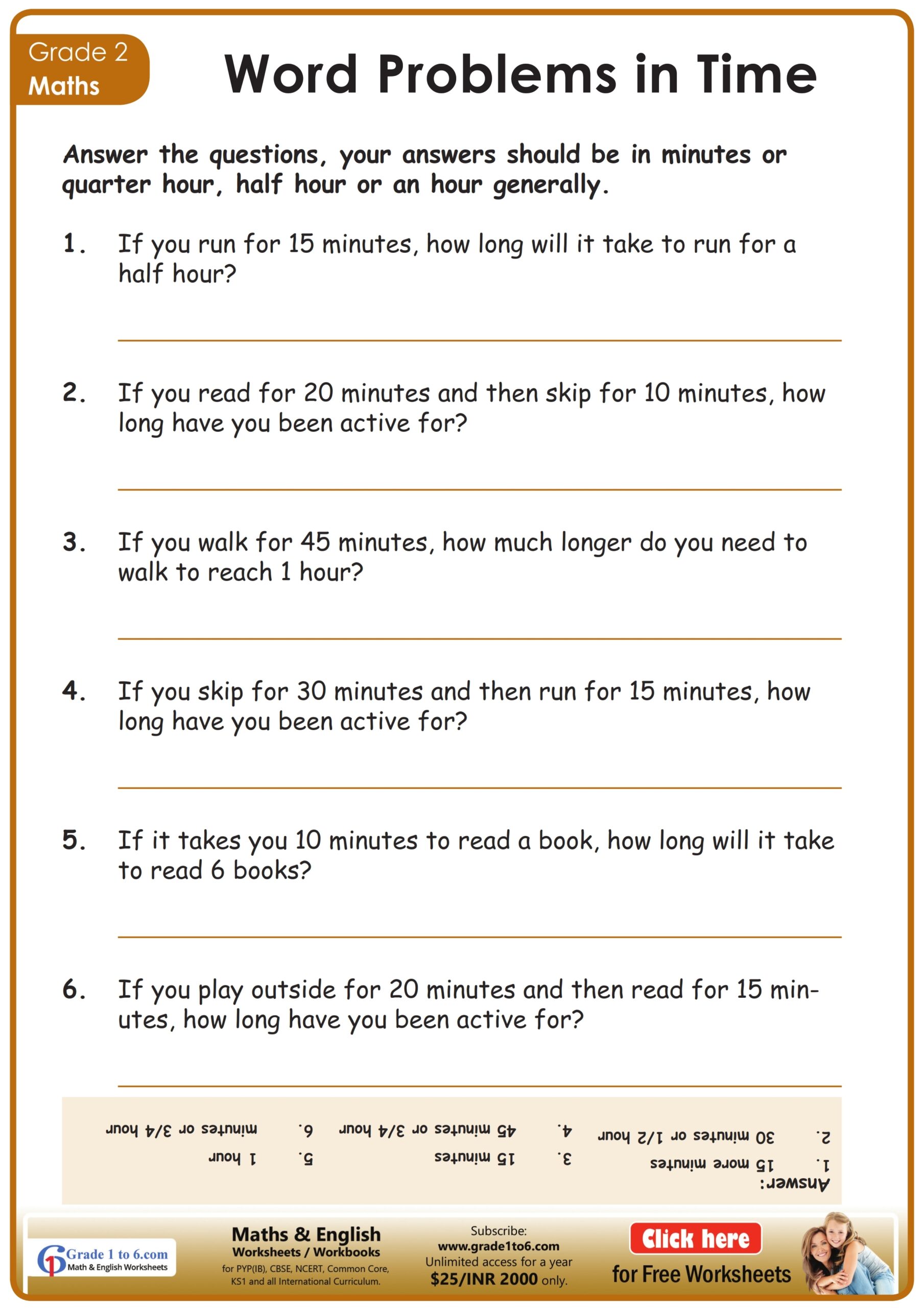 Time Word Problems Worksheet Grade1to6 Worksheets Library