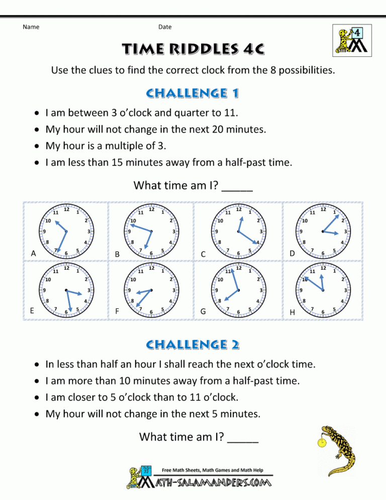 Time Word Problems Worksheets Time Riddles harder