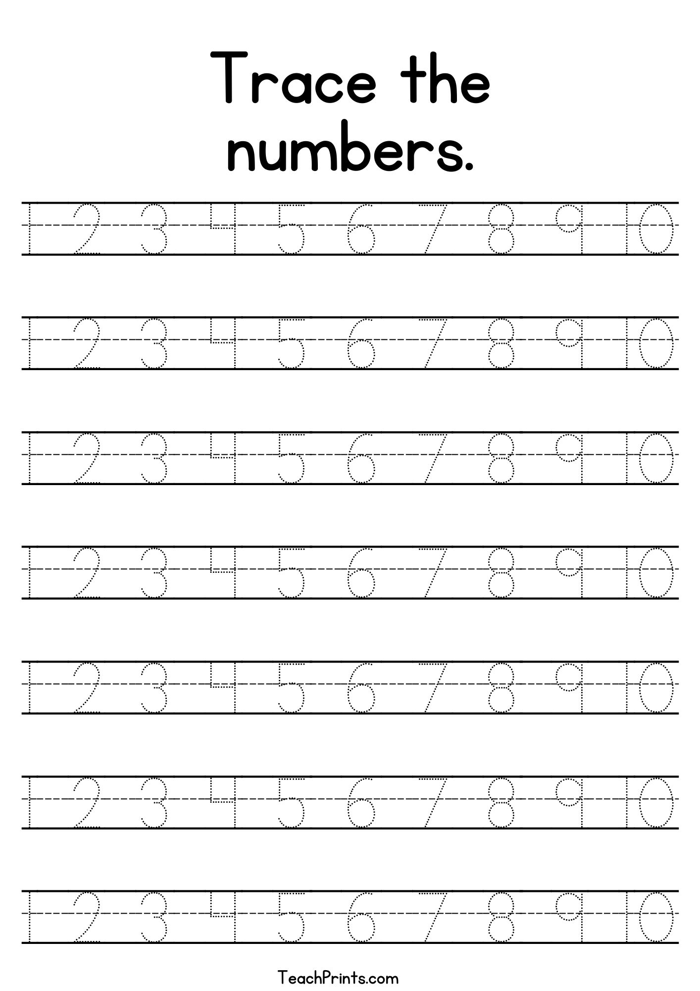 Tracing Numbers 1 10 Worksheets Free Printable Pdfs Teach Prints