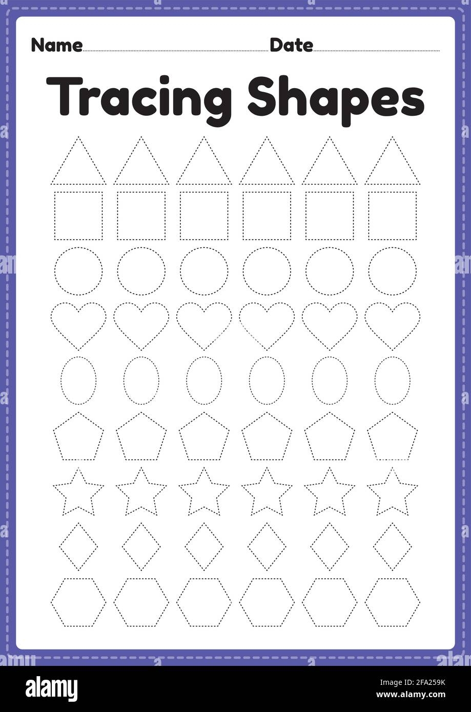 Tracing Shapes Worksheet For Kindergarten And Preschool Kids For 