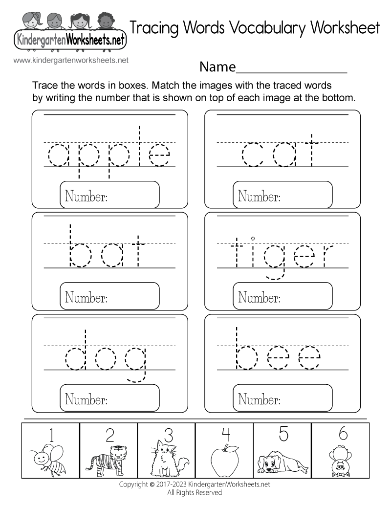 Words Kindergarten Worksheet