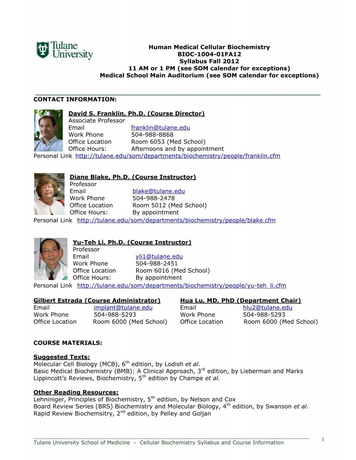 TU SOM Syllabus Template TMedWeb Tulane University TU SOM Syllabus Template TMedWeb Tulane University