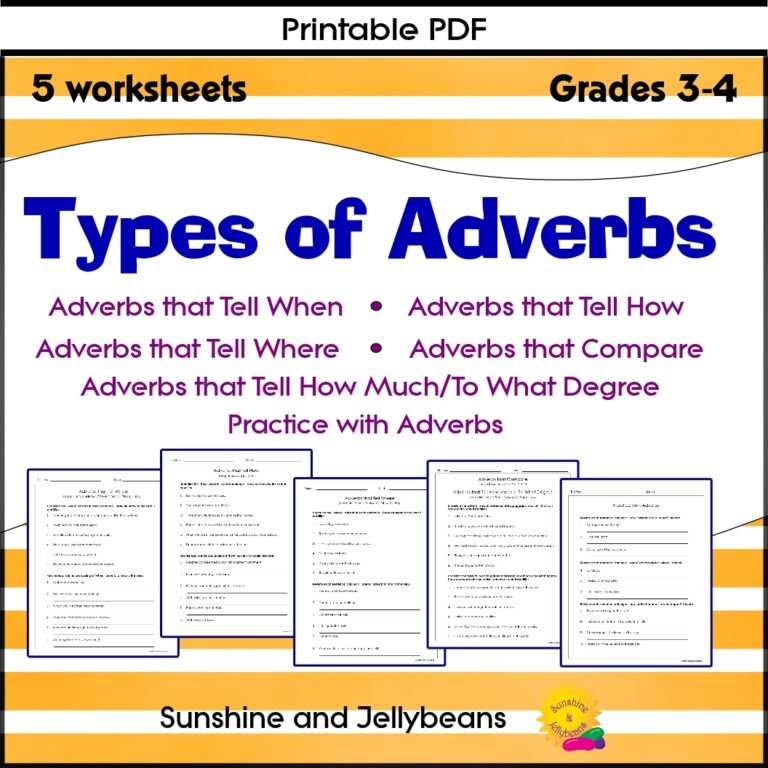 Types Of Adverbs Where When How 5 Practice Worksheets