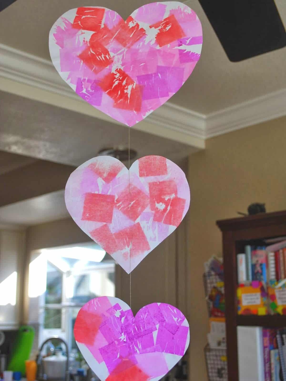 Valentine s Day Mobile Using Tissue Paper Hearts Mess For Less