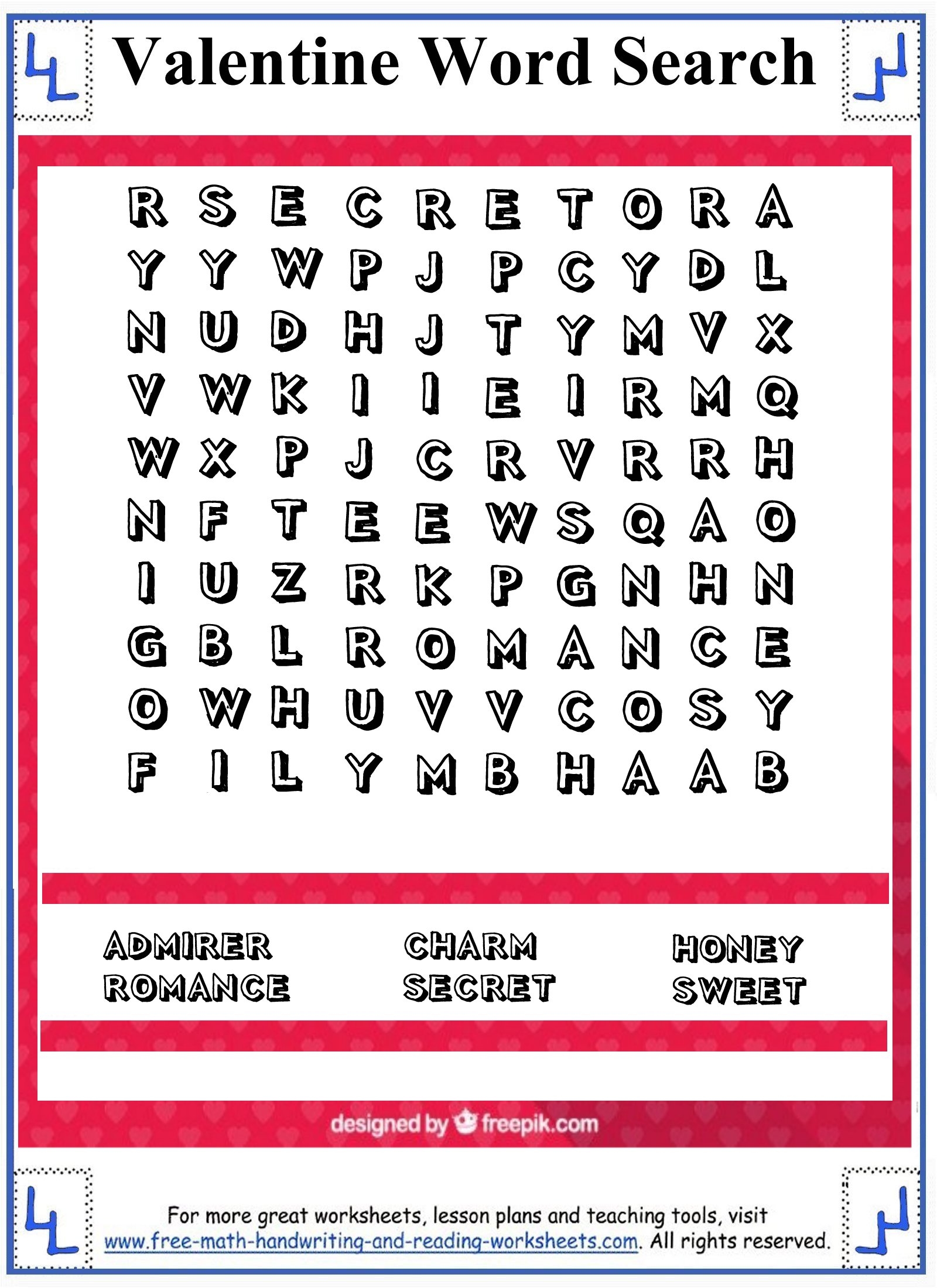 Valentine 4th Grade Worksheets Printable Free