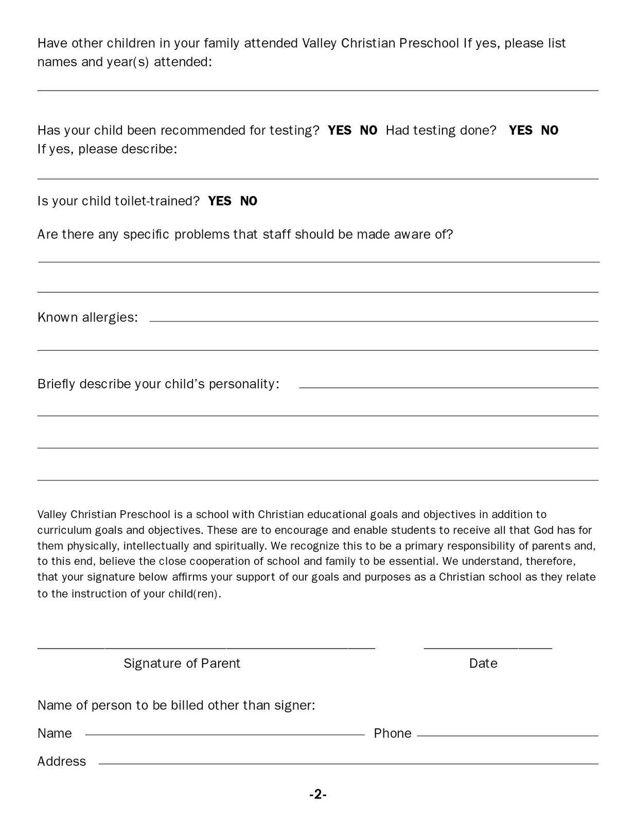 Free Printable Preschool Enrollment Forms