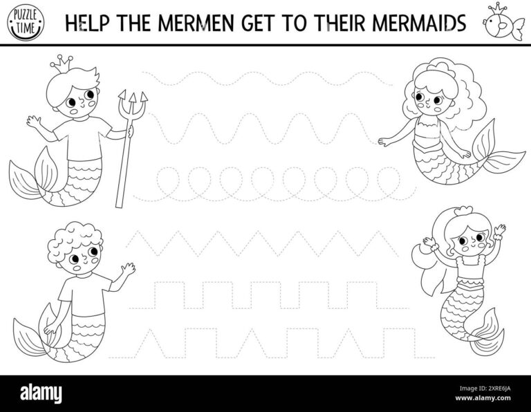 Vector Mermaid Handwriting Practice Worksheet Ocean Kingdom Printable Black And White Activity For Preschool Children Tracing Game For Writing Skill Stock Vector Image U0026 Art Alamy