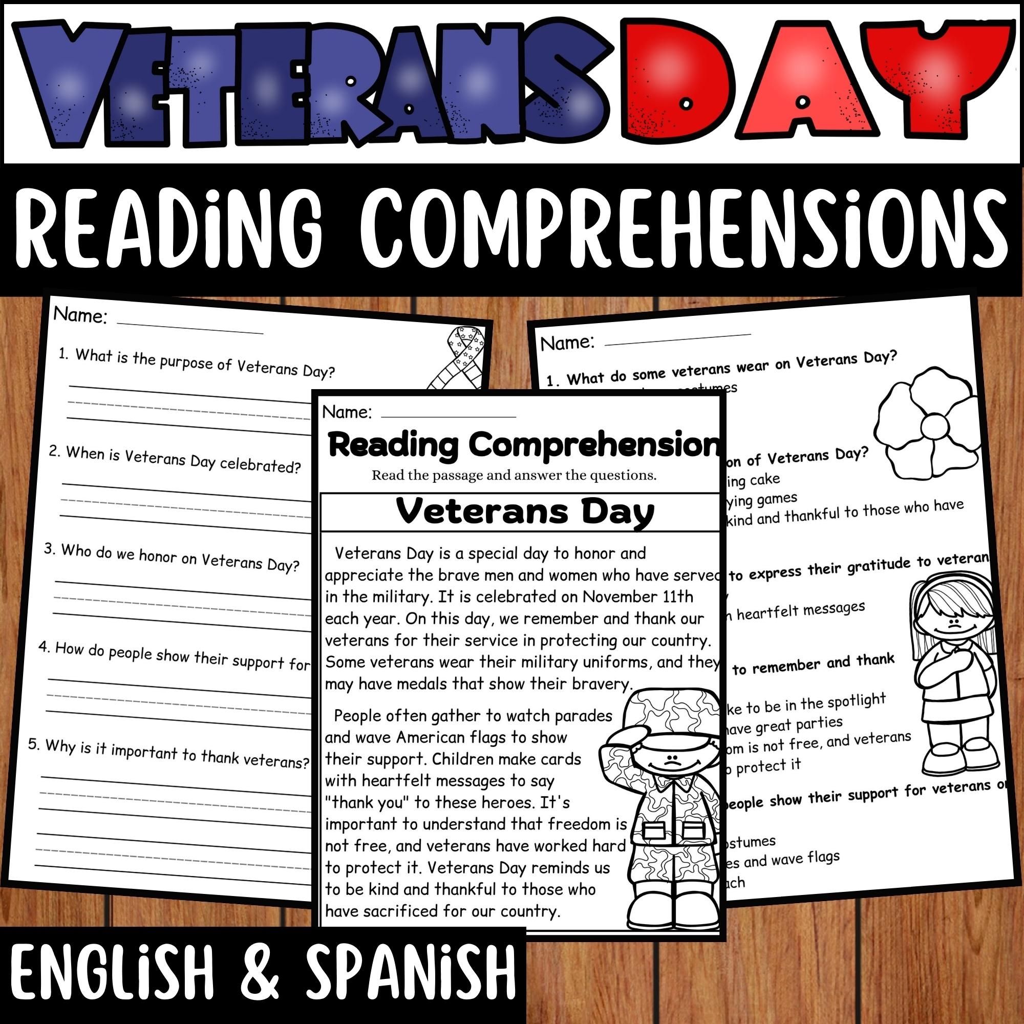 Veterans Day Reading Comprehension Passage U0026 Questions English U0026 Spanish Version Made By Teachers Veterans Day Reading Comprehension Passage U0026 Questions English U0026 Spanish Version Made By Teachers