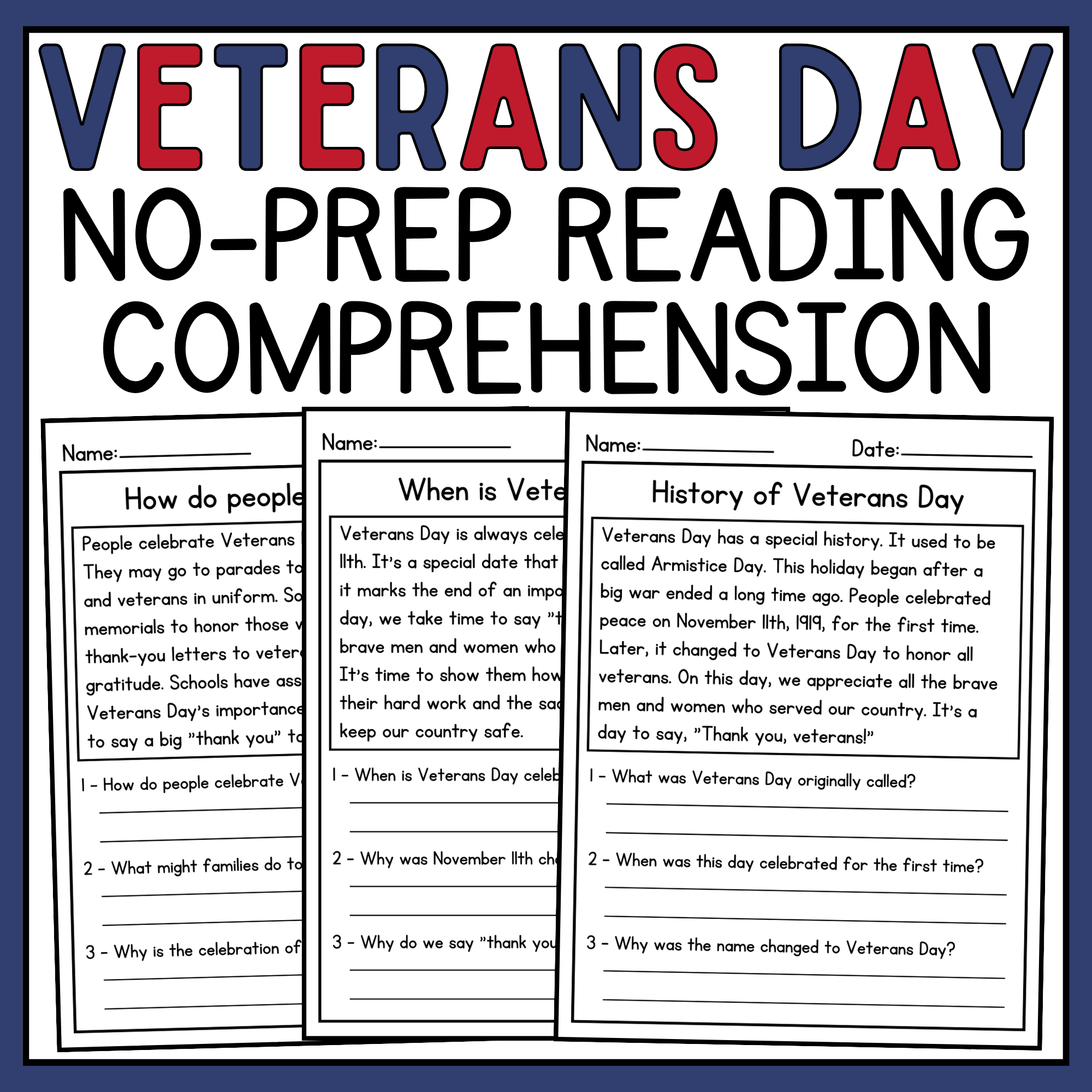 Veterans Day Reading Comprehension Passages Veterans Day Activities Made By Teachers Veterans Day Reading Comprehension Passages Veterans Day Activities Made By Teachers