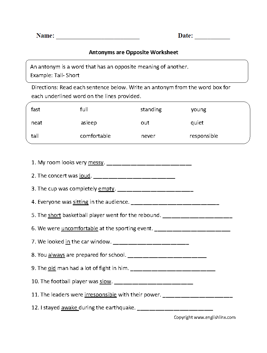 Vocabulary Worksheets Synonym And Antonym Worksheets