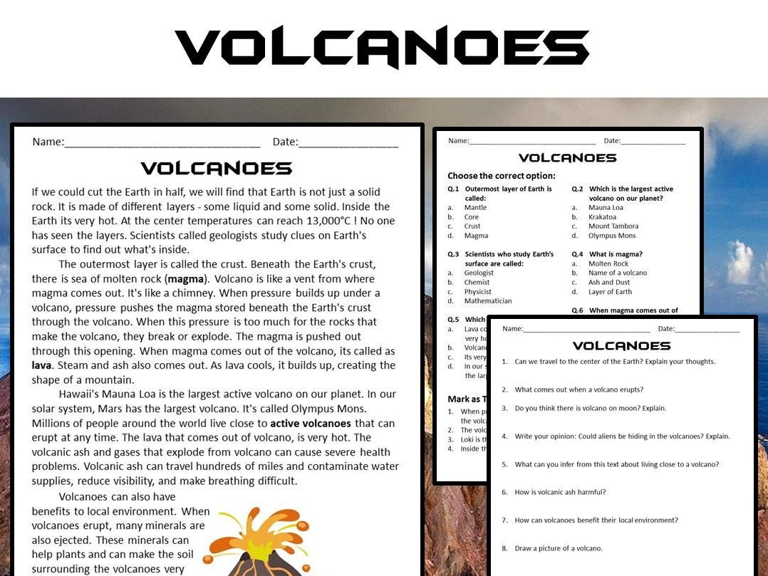 Volcanoes Reading Comprehension Passage And Questions PDF Volcanoes Reading Comprehension Passage And Questions PDF