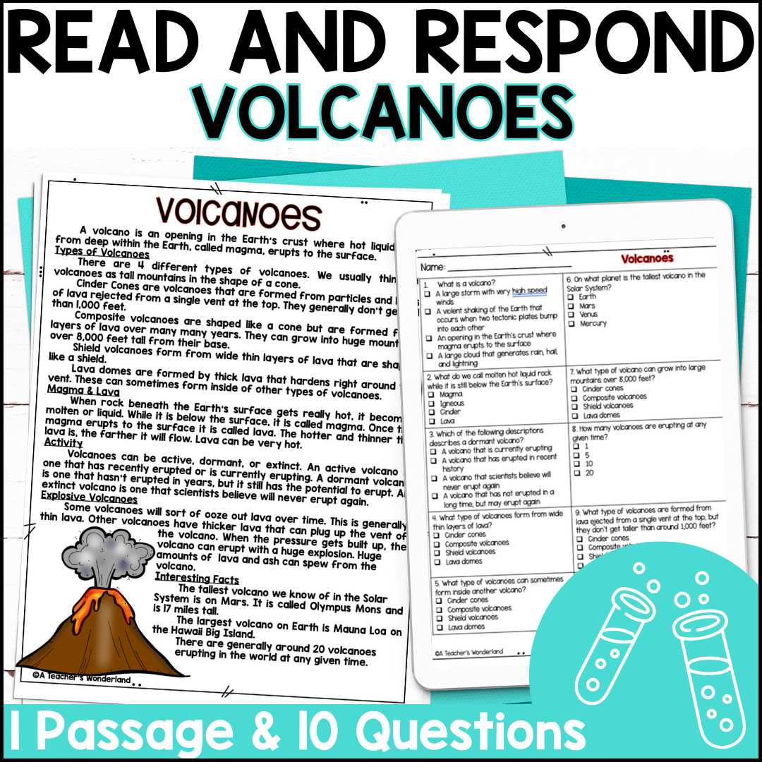 Volcanoes Reading Passage Comprehension U0026 Quiz Science Centers A Teacher s Wonderland Volcanoes Reading Passage Comprehension U0026 Quiz Science Centers A Teacher s Wonderland