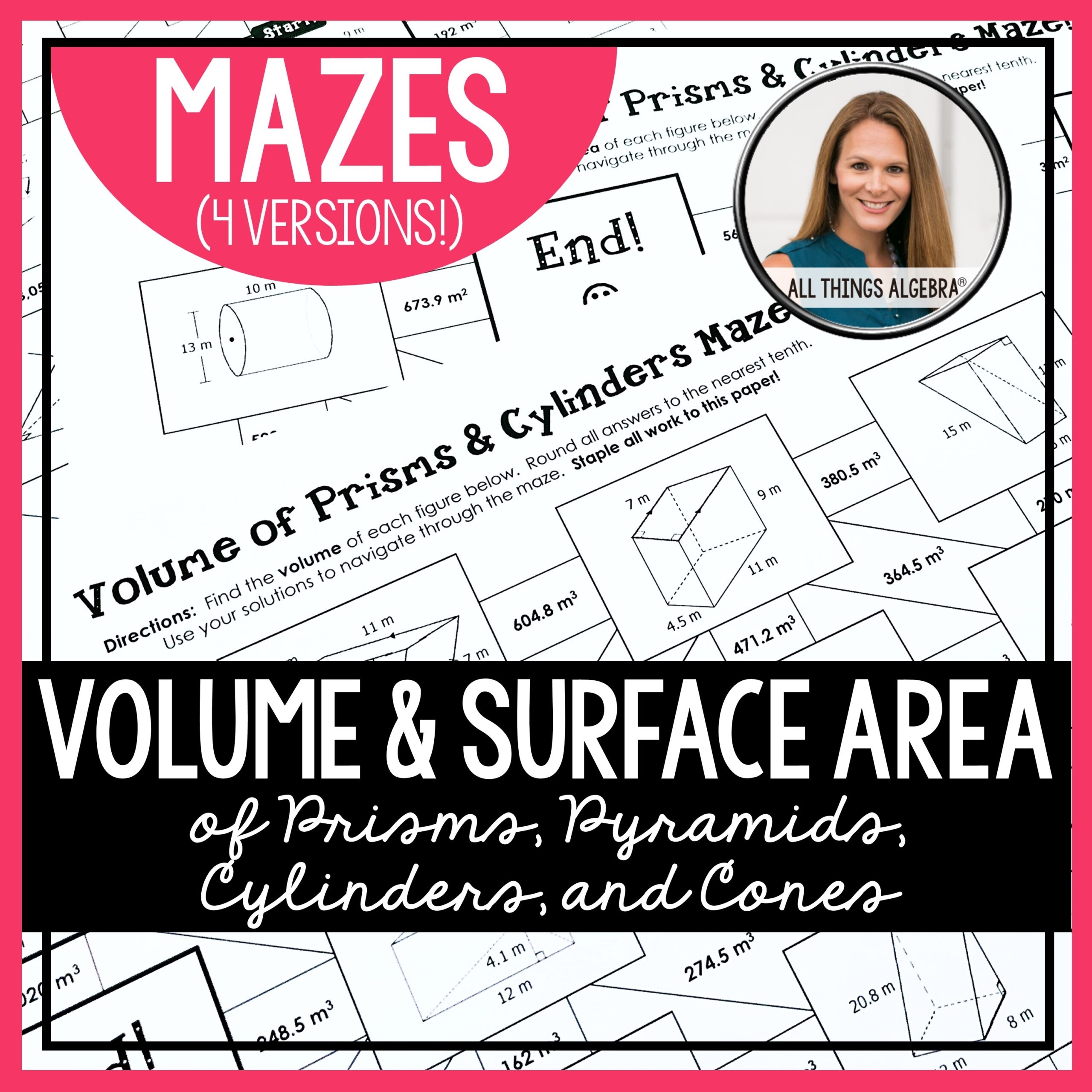 Volume U0026 Surface Area Mazes for HS Geometry All Things Algebra 