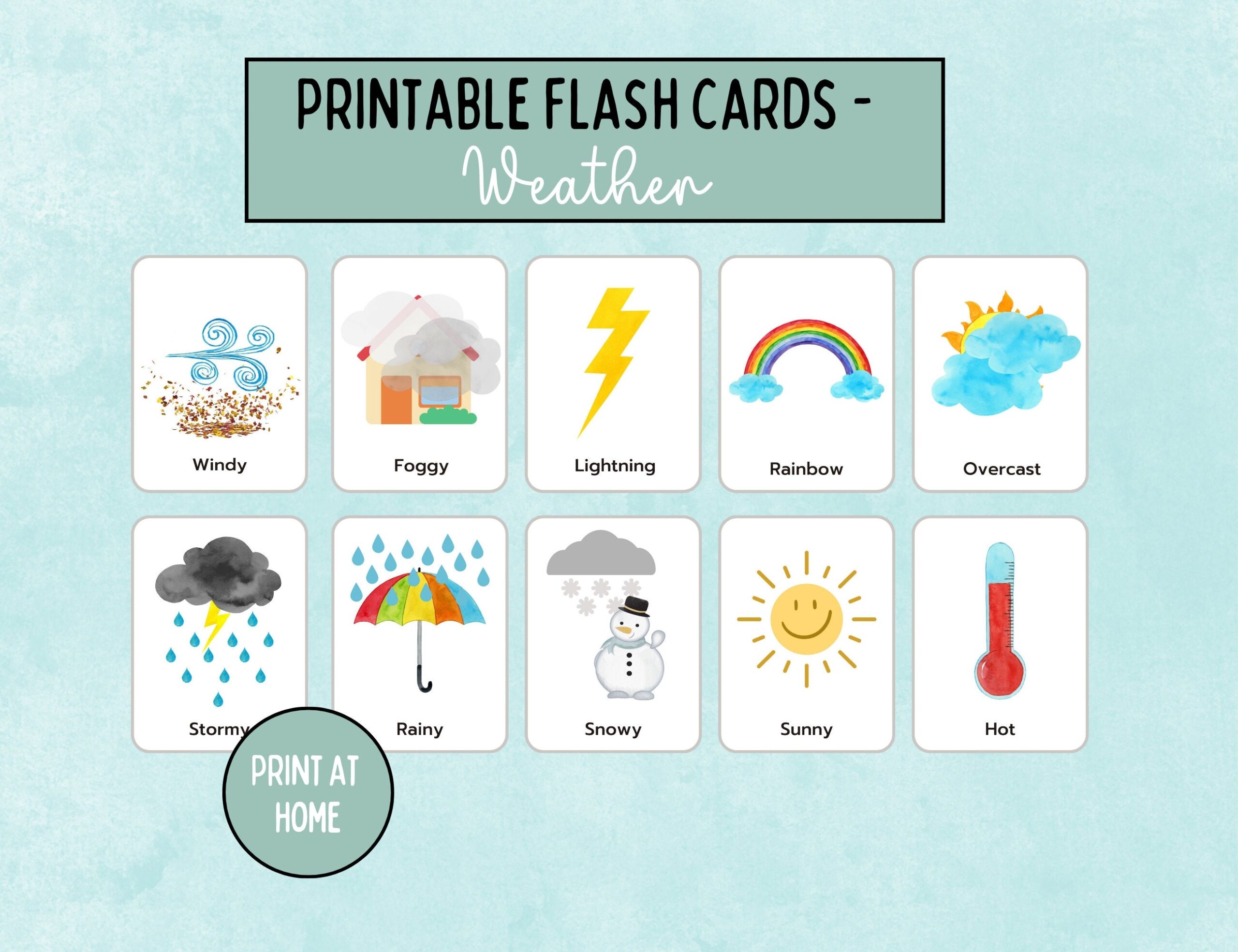Weather Flash Cards 14 Printable Weather Cards weather Printable printable Flashcards homeschool Weather Flashcards preschool Flashcards Etsy