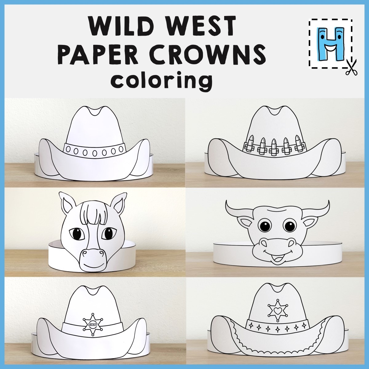 Wild West Paper Crowns Headbands Hats Printable Cowboy Craft Coloring Activity