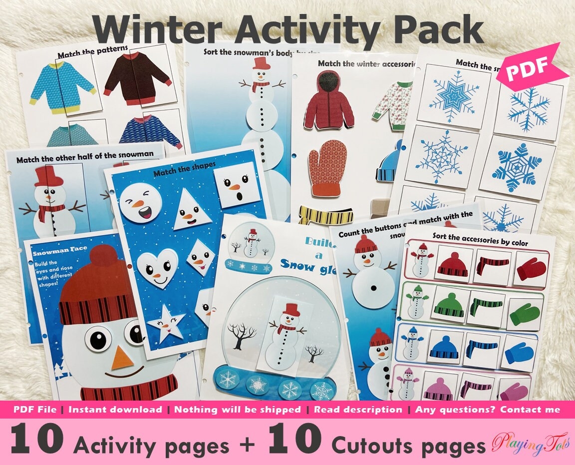 Winter Toddler Busy Book Printable Snowman Themed Activities 