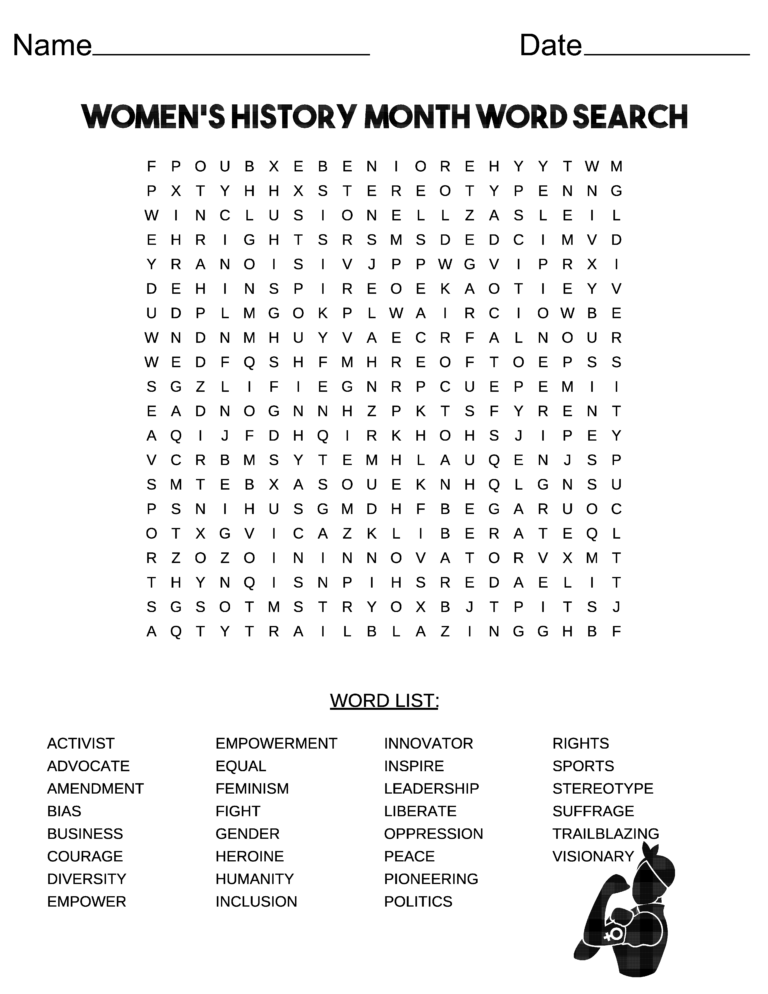 Womens History Month Word Search Free Printable PDF Worksheets