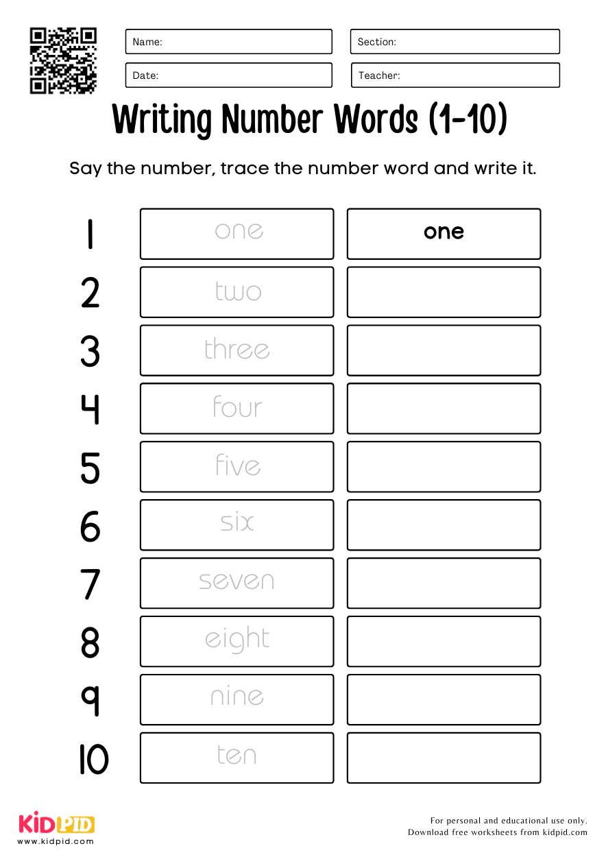 Writing Numbers 1 To 100 In Words Math Worksheets For Kids Kidpid