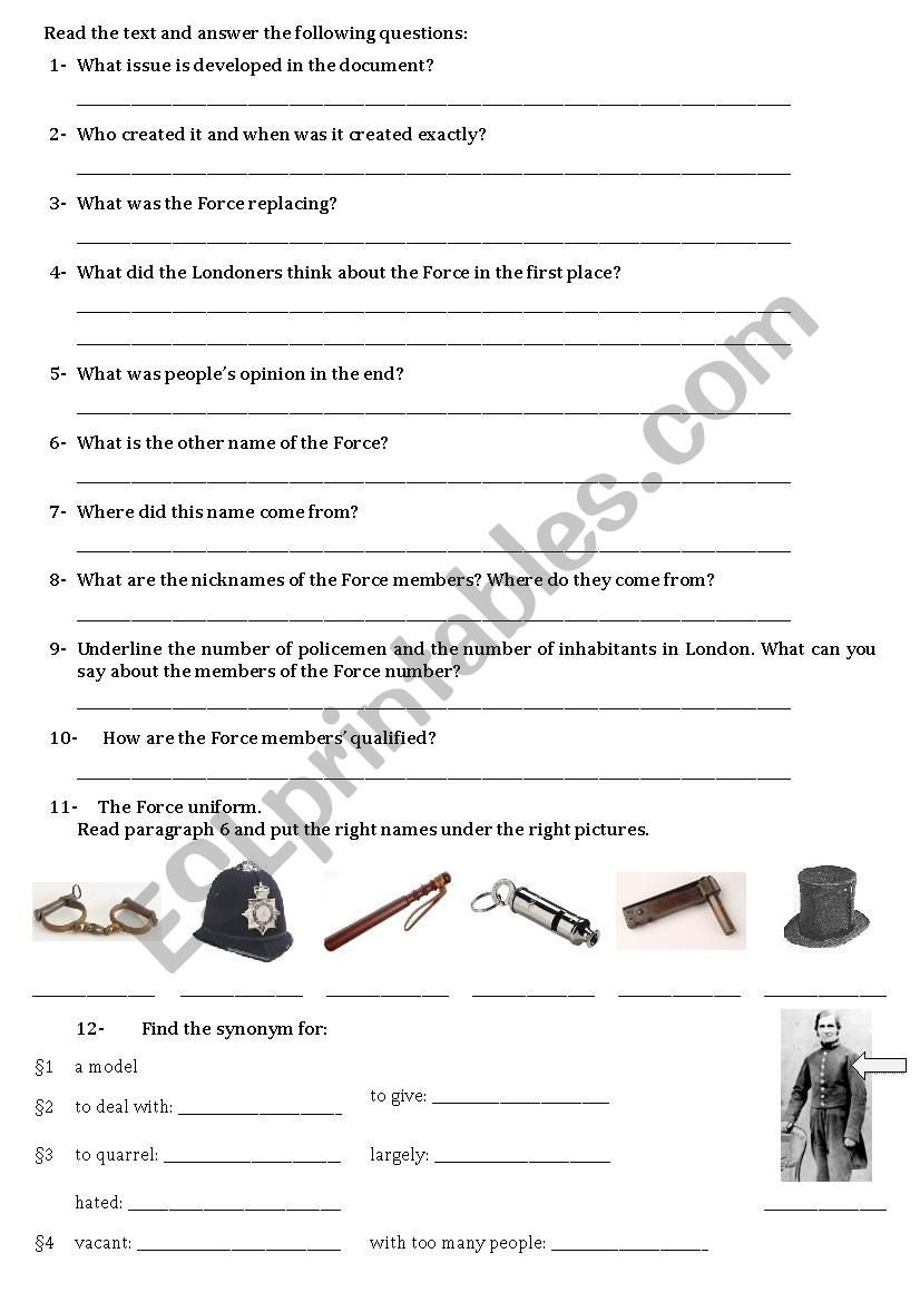 Police Reading Comprehension Worksheets